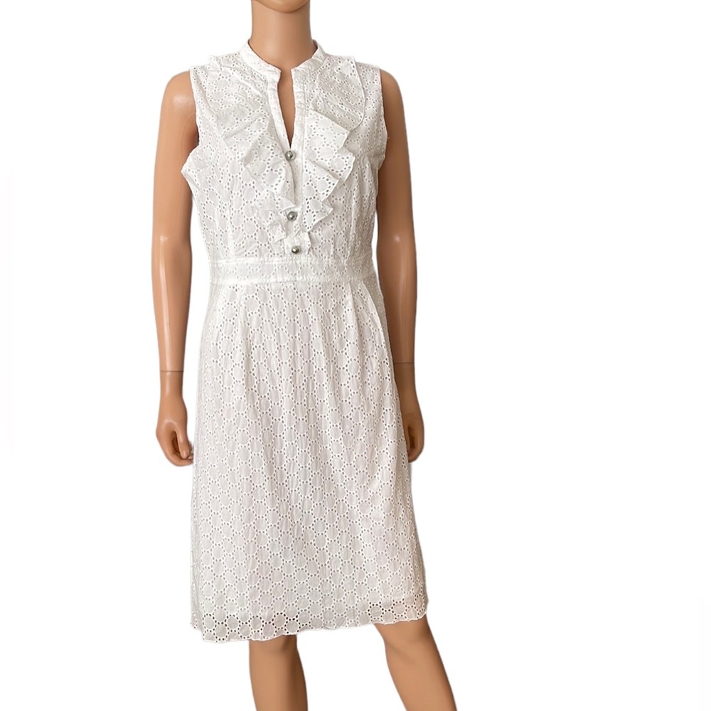 NWT Chadwick’s White 100% Cotton Eyelet Ruffle Sleeveless Knee-Length Dress - Picture 13 of 13